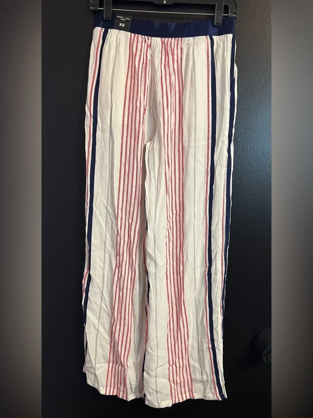 EXPRESS Wide Leg Striped Pants with Satin Waistband - Picture 3 of 6